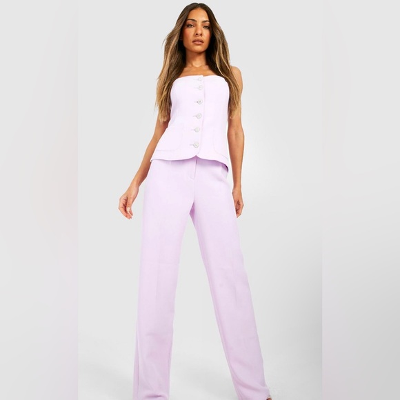 Boohoo Lilac Bandeau Top and Trousers - Picture 2 of 6